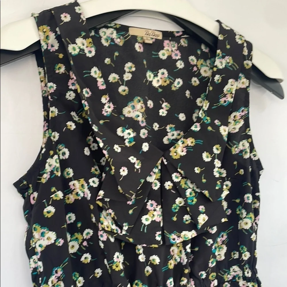 BeBop Black Floral Dress Decorative Sailor Bib Drawstring Waist Pockets Large